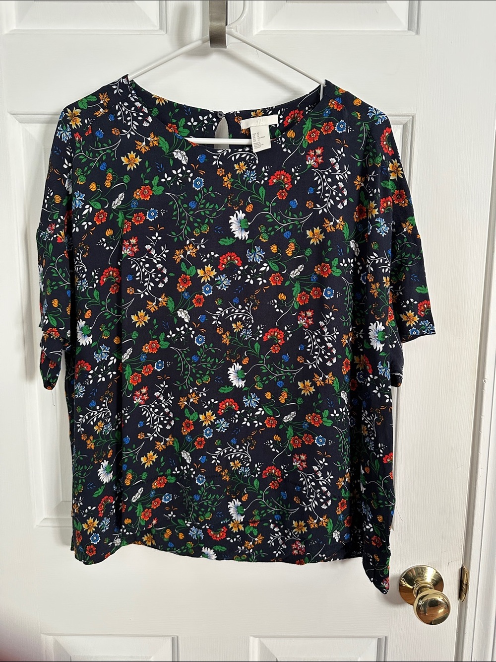 Floral Navy Short-Sleeve Blouse - Classic Women's Top